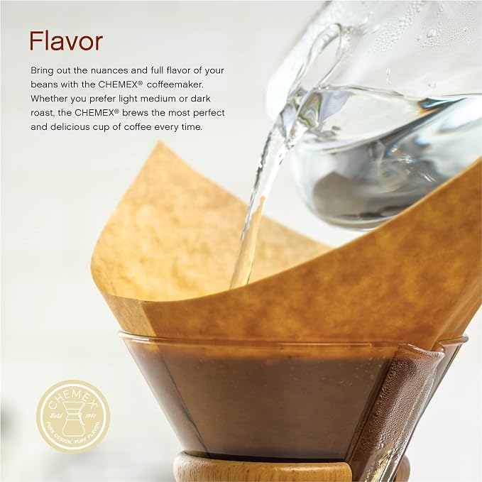 Chemex Bonded Filter - Natural Square - 100 ct - Exclusive Packaging | Unbleached Oxygen-Cleansed Paper, 20-30% Thicker, Eco-Friendly, Fits All Except CM-1