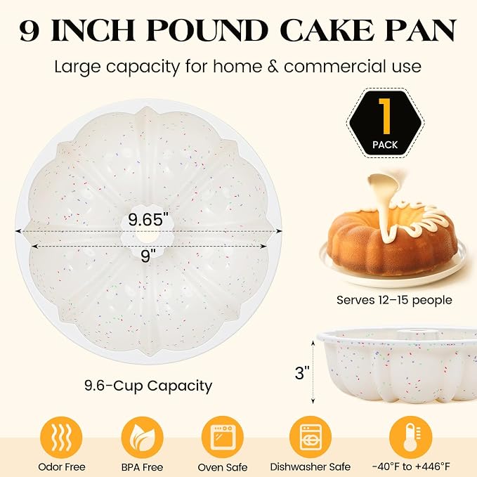 Vinino 9.5 Inch Fluted Tube Cake Pan with Metal Frame, 1 Pack | Classic Pound Cake Mold for Homemade Baking, Perfect for Bread, Jello, Gelatin & Flan, Nonstick Surface for Easy Release