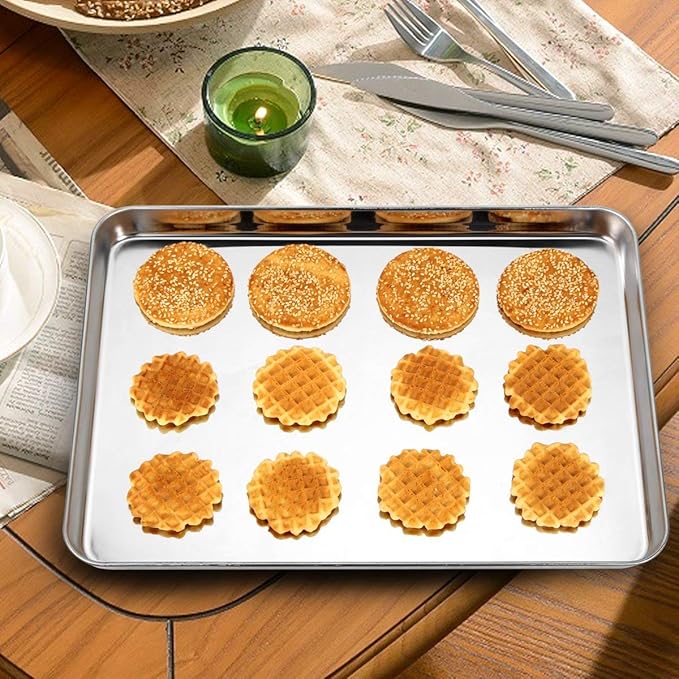 Wildone Baking Sheet Set of 2 - Stainless Steel Cookie Sheet Baking Pan, Size 18 x 13 x 1 inch, Non Toxic & Heavy Duty & Mirror Finish & Rust Free & Easy Clean