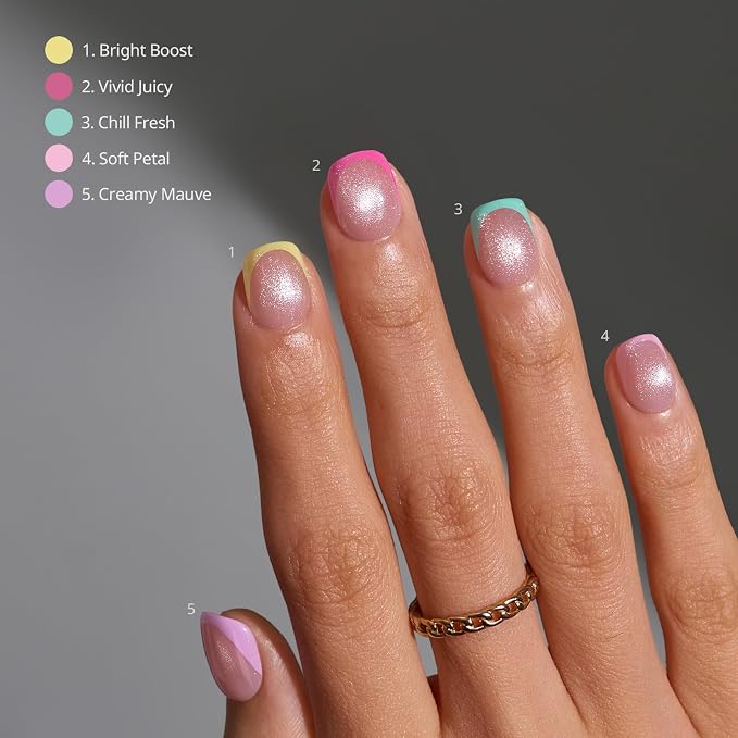 BTArtboxnails XCOATTIPS Pastel French Press On Nails, XS Squoval, Cat Eye | Lamp-Curable 4-Week Wear, Salon Quality Value at Home, Natural Nail Look, Easy-to-Apply for Beginners, 160ct Nail Tips Only