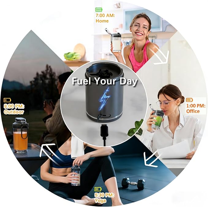 Personal Blender, Portable Blender for-Smoothies and Shakes, Ice crush, Juice, Pulse, 4 Programs, Cordless, USB-C Rechargeable, 18 oz removable Vessel, Lids and Straws, BPA Free, Dishwasher Safe