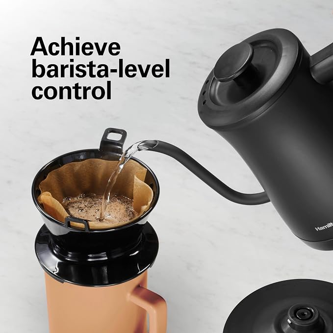 Hamilton Beach Compact 20 oz. / 0.6 Liter Gooseneck Electric Kettle | Boiling Water, Pour Over Coffee, Tea | 1200 Watts | Auto Shutoff | Stainless Steel BPA-Free Interior | Black