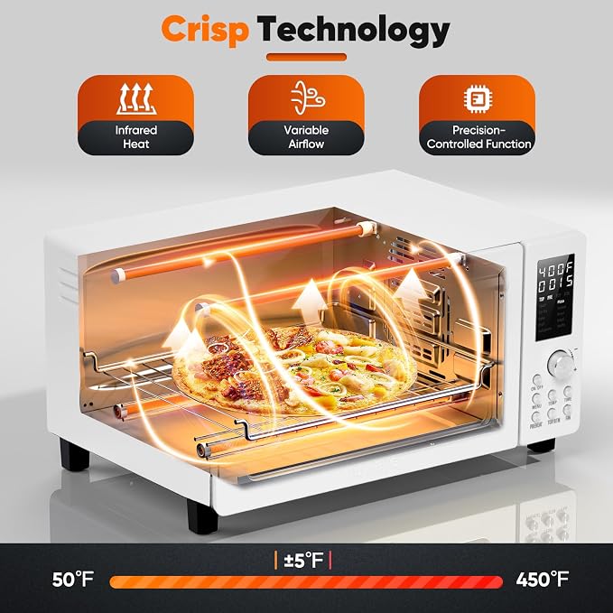 Nuwave Bravo Pro Convection Air Fryer Toaster Oven Combo | 2026 New Improved,10-in-1, 50°-450°F Control, Quick Even Crisp Tech, 21Qt, PFAS Free, Cream