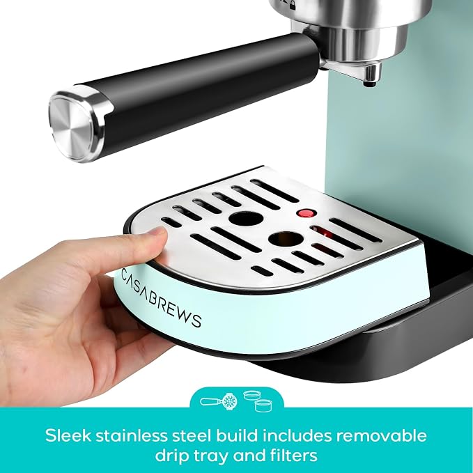 CASABREWS CM5418 Espresso Machine, Small Coffee Maker with Steam Wand | Stainless Steel, 20-Bar Pump, Built-in Pressure Gauge, Powerful Steam Wand for Cappuccino Latte for Home, 34oz Water Tank