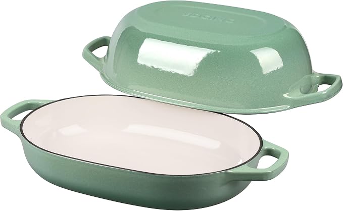 EDGING CASTING Enameled Cast Iron Oval Dutch Oven Pot with Lid, Dutch Oven for Sourdough Bread Baking, Bread Oven, Bread Dutch Oven, Oval Bread Pan, 7qt, Sage Green