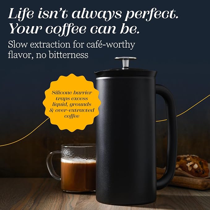 ESPRO P7 French Press, 32oz, Matte Black, Stainless Steel Coffee Maker | Double Filter Coffee Press, Grit-Free Coffee, Heat Resistant Insulated tea Press, Easy Hot and Cold Coffee Brewer, Tea Brewer