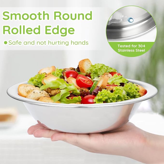 304(18/8) Stainless Steel Mixing Bowls for Kitchen, 4 Pack 8.7" 34.88 fl.oz Metal Mixing Bowls Set Stackable for Baking Serving Cooking Food Prep Storage Dishwasher Safe Lightweight