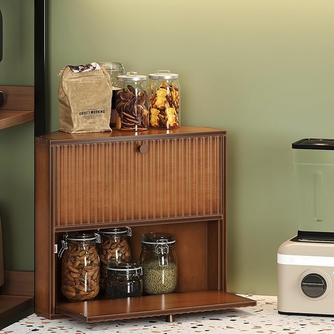 Trironsun Corner Bread Box for Kitchen Countertop Bamboo Two Layer Large Capacity Bread Storage Bin Vintage Storage for Homemade Bread (Brown)
