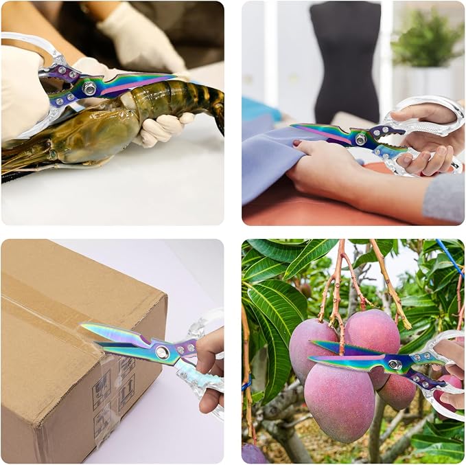 CGBE Kitchen Scissors, Multi-Purpose Kitchen Shears, Heavy Duty Food Scissors for Chicken, Poultry, Fish, Meat & Herbs with Non-Slip Grips (Transparent Colorful)