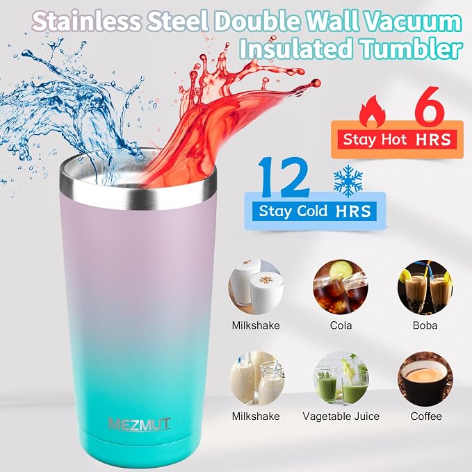 MEZMUT 20oz Insulated Tumbler Travel Coffee Mug with Lid Straw(Lavender,1) | 18/8 Stainless Steel Double Wall Vacuum Spill Proof Metal Insulated Tumbler with Daul Lid and Straw, Hot or Iced Coffee Cup