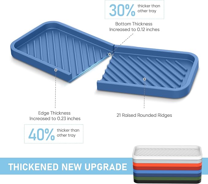 Kitchen Silicone Sink Organizer Tray, Sponge Holder for Sink Caddy（Blue） | Silicone Soap/Sink/Drip Tray, Kitchen Sink Organizer, Small Mats for Counter, Soap Dish Tray, Dishwashing Accessories