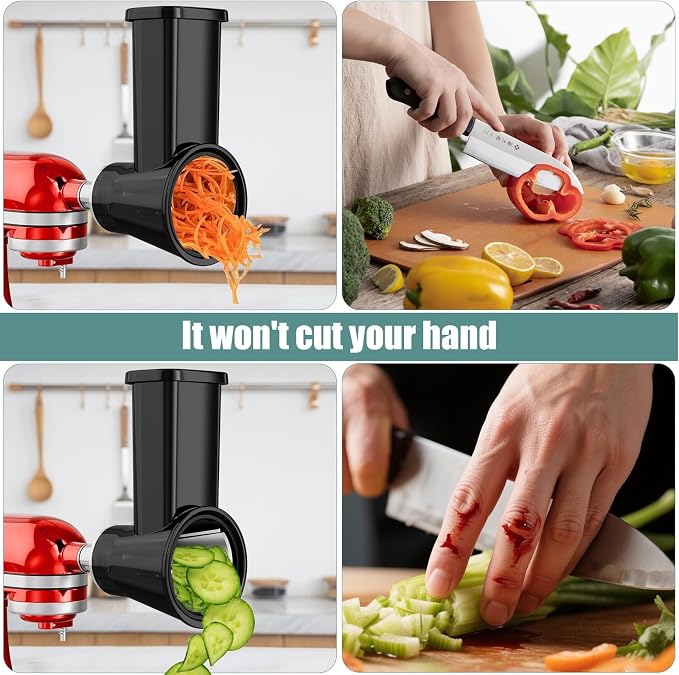 Slicer Shredder Attachment for Kitchenaid Stand Mixer | Salad Machine with Vegetable Slicer, Salad Maker, Cheese Grater Attachments for Kitchenaid Mixer Dishwasher Safe, Black