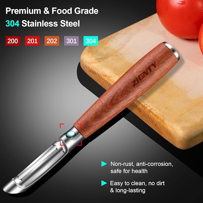 Potato Peelers Stainless Steel Set, Vegetable Peeler for Kitchen | Ultra Sharp & Rotary Blade, Rust Proof, Thickened Ergonomic Wooden Handle, Premium Veggie Fruit Peelers, I & Y Shaped Peeler