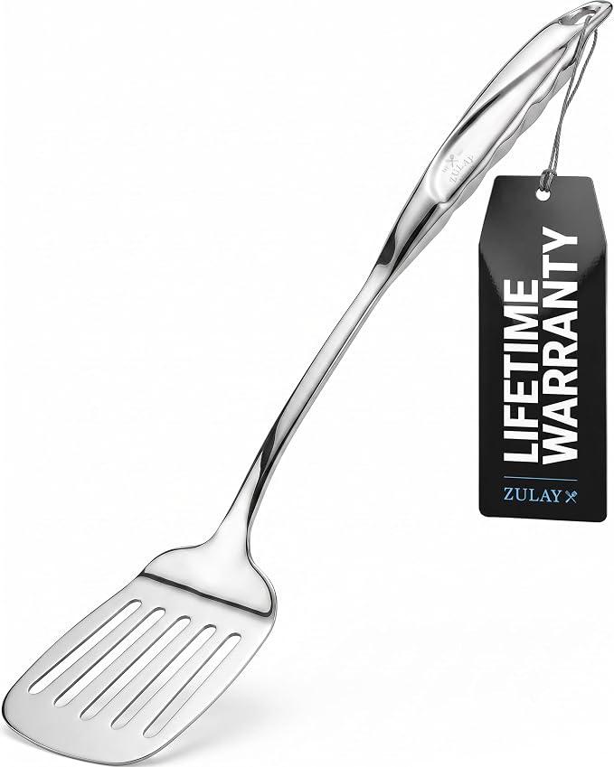 Zulay Kitchen Stainless Steel Slotted Spatula Turner | 14.8” Heat-Resistant Slotted Turner for Cooking, Frying & Grilling - Durable, Rust-Proof & Dishwasher Safe Kitchen Utensil