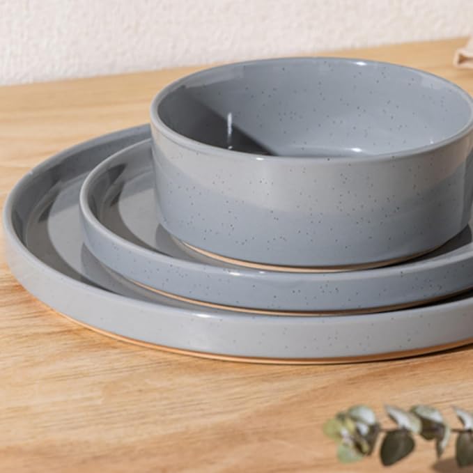 AmorArc Stoneware Dinnerware Sets for 6,18 Pcs Plates and Bowls Set | Handmade Ceramic Dish Set,Dishwasher & Microwave Safe,Scratch Resistant-Gray