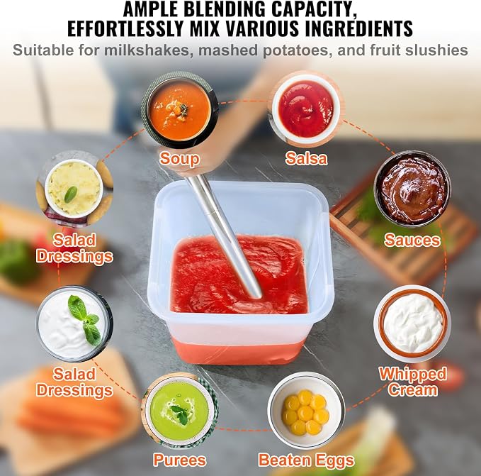 VEVOR Commercial Immersion Blender, 500 Watt 20Inch Heavy Duty Hand Mixer, Variable Speed Mixer with 304 Stainless Steel Blade, Multi-Purpose Portable Mixer for Soup, Smoothie, Puree, Baby Food | Variable Speed Mixer with 304 Stainless Steel Blade, Ide...