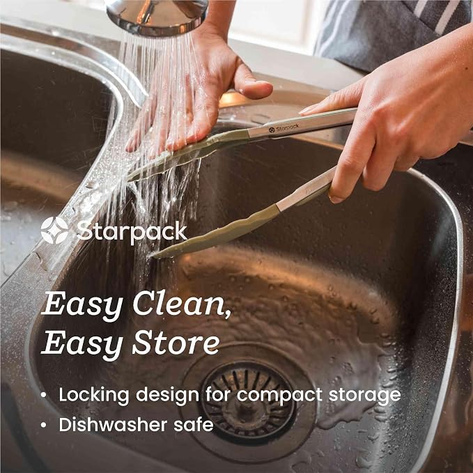 Starpack Get a Grip Silicone Kitchen Tongs (2-Pack, 9" + 12") - LFGB Non Toxic, 600°F Heat Resistant, BPA-Free - Heavy-Duty Stainless Steel, Locking - Dishwasher Safe for Nonstick Cookware