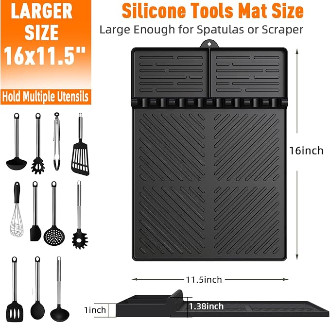 Silicone Grill Mat Compatible with Blackstone, Black | Silicone Griddle Tools with Drip Pad, Spatula Mat, For Outdoor Grill Kitchen Counter