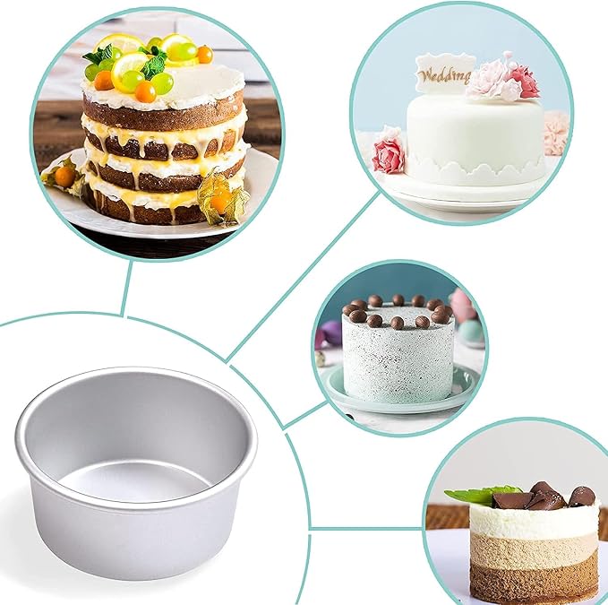 4 x 2 inch Round Cake Pan Set of 4, Aluminum Baking Pans for Mini Cakes, Heavy Duty Non-Stick, Evenly Baking Tools for Home Kitchen, Birthday Wedding Anniversary