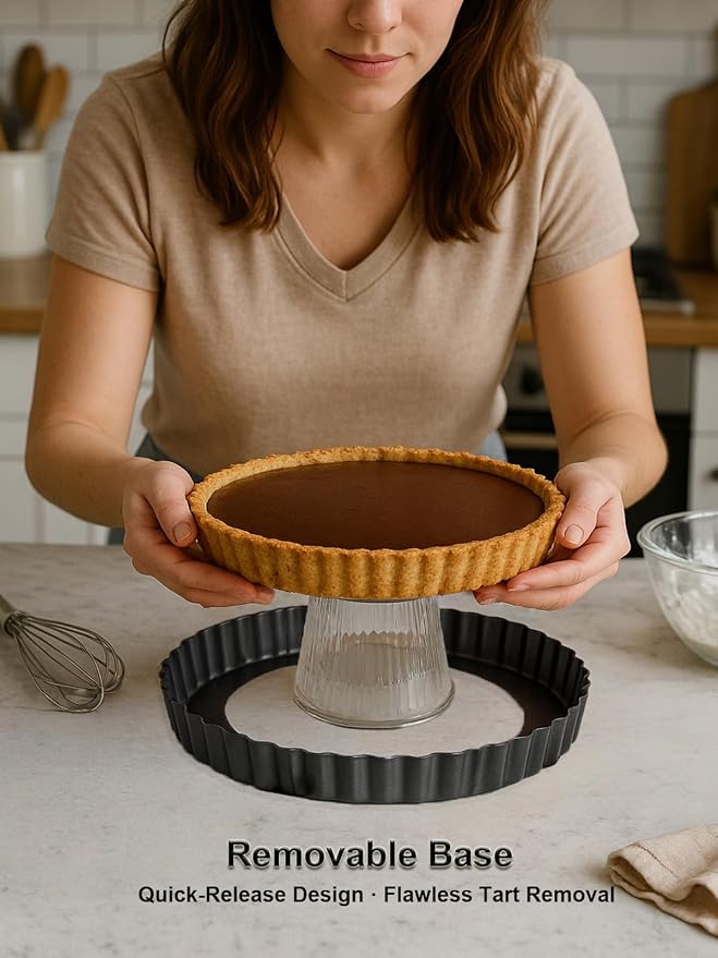 9 Inch Quiche Pans 2 Pack. Removable Bottom, Non-Stick Coating, Rugged Carbon Steel Baking Dish for Tart Quiche Pie. Metal Mold Gift for Women Wife Christmas Thanksgiving Party Festival Family