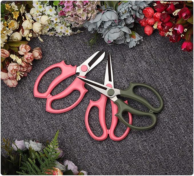 Leize Flower Scissors, Premium Thickened Stainless Steel Floral Shears, Strong Pruner for Flowers, Branches and Leaves (Grey Green Slender)