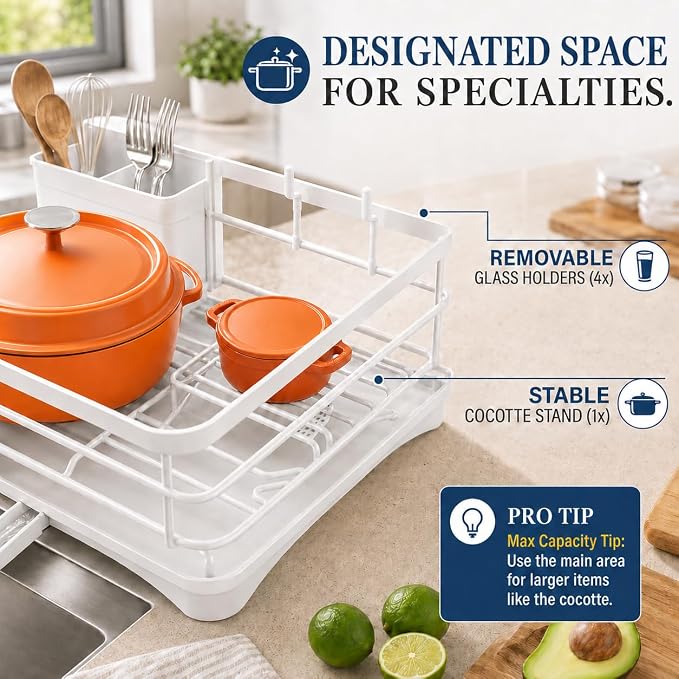 Stainless Steel Dish Drying Rack with Drainboard & Utensil Holder