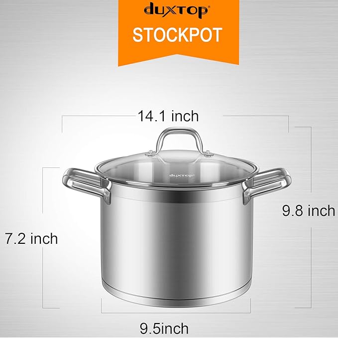 Duxtop Stainless Steel Stock Pot with Lid, 8.6 Qt Induction Cooking Pot | Stockpot with Stay-Cool Handle, Large Batch Meals, Generous Capacity for Family Cooking Needs