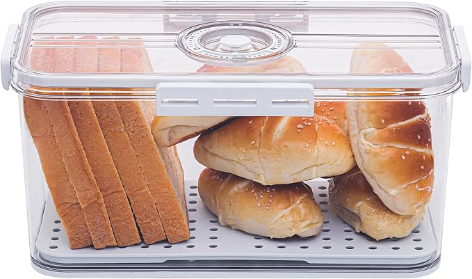 ANYPROLUS Bread Box for Homemade Bread Boxes for Kitchen Counter Airtight, Time Recording Bread Storage Container with Lid, Bread Containers Storage Airtight Loaf Bread Keeper, White