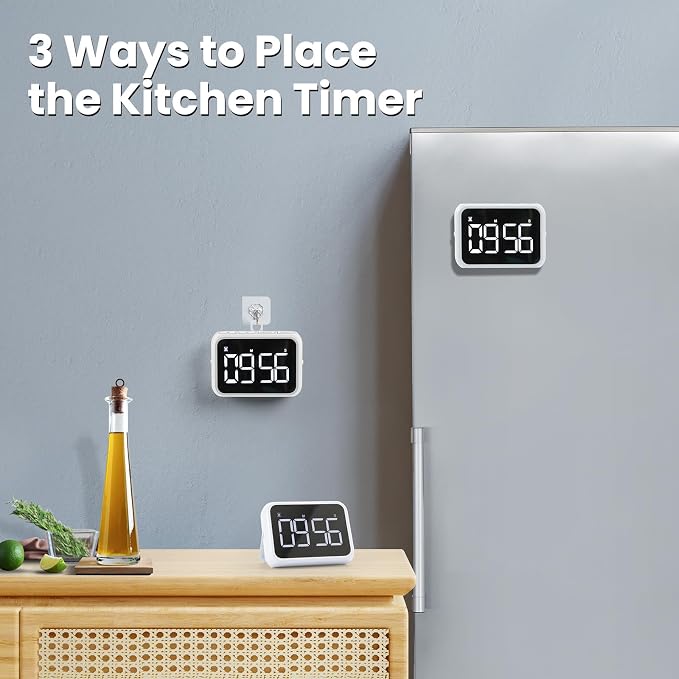 USB Rechargeable Loud Digital Kitchen Timer with Large LCD Display & Adjustable Loud Alarm - Ideal Magnetic Timer for Desk or Kitchen