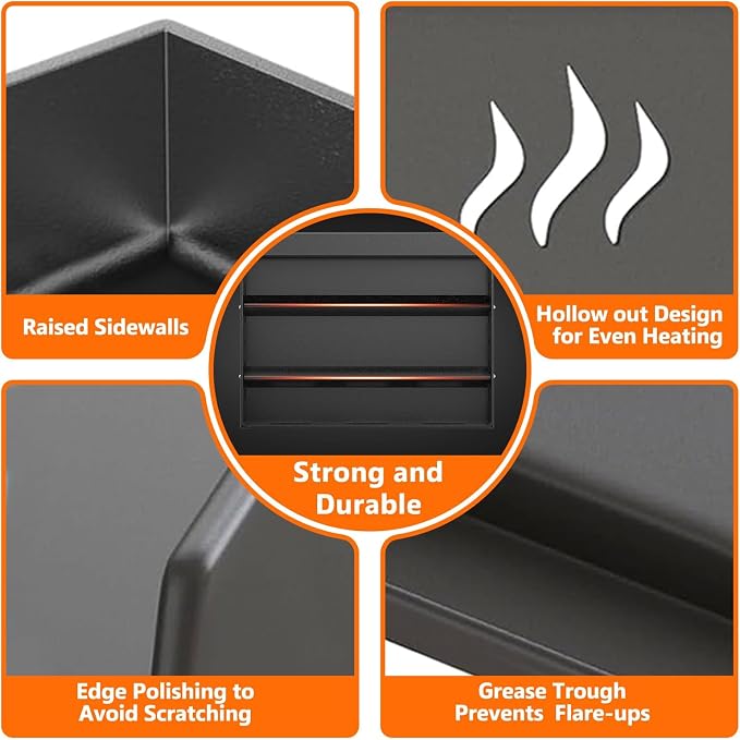 Upgrated 25" x16 " Nonstick Universal Cast Iron Griddle, Muti-Purpose Cooking Griddle for Gas Grill with Grease Groove, Pre-Seasoned Flat Top Plate Insert for Camping, Tailgating, Parties