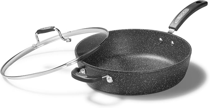Starfrit The Rock 12'' (30cm) Non-Stick Jumbo Cooker Pan with Lid - Durable Forged Aluminum - Oven Safe - PFOA Free - Easy to Clean - Black