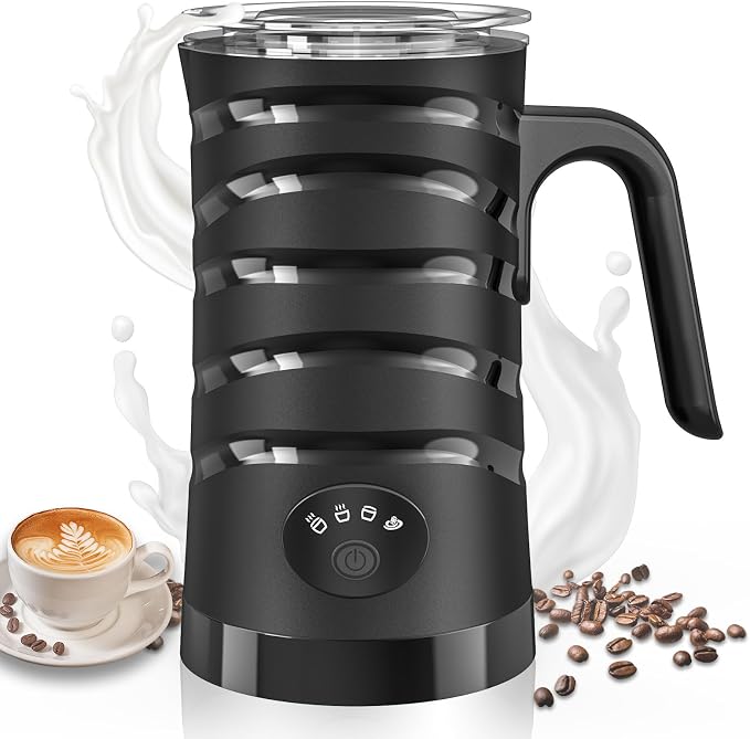 COO Milk Frother, 4-in-1 Electric Milk Steamer 350ml | Hot & Cold Foam Maker with Auto Shut-Off, Smooth Froth for Latte, Cappuccino, Macchiato & Hot Chocolate, Black