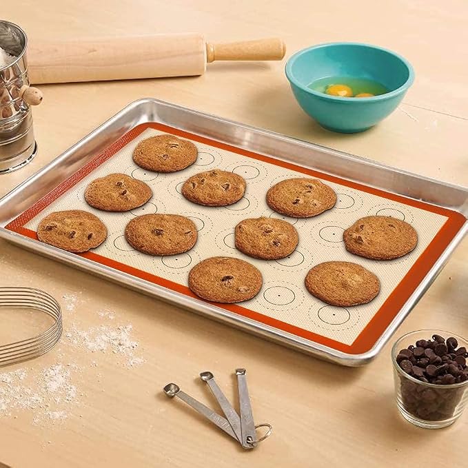 AMYONE Macaron Silicone Baking Mats for Half Sheet Pan, Platinum, 2PCS | Precise Size 11 5/8 X 16 1/2; For Macaron/Cookie/Bread/Pastry; Food Grade Silicone, Reusable Nonstick Liner, Orange