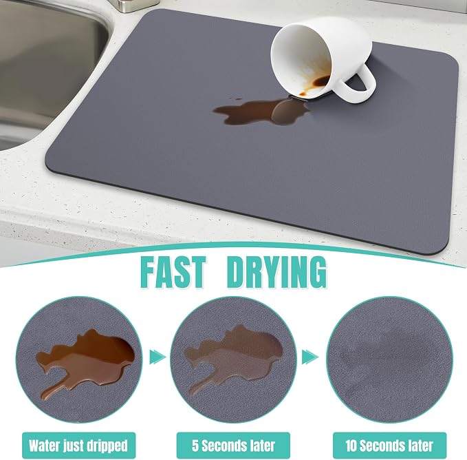 Coffee Mat Super Absorbent Dish Drying Mat Coffee Bar Mat 16"x 24", Grey | Match with Coffee Machine Accessories Large Drying Mats for Kitchen Counter