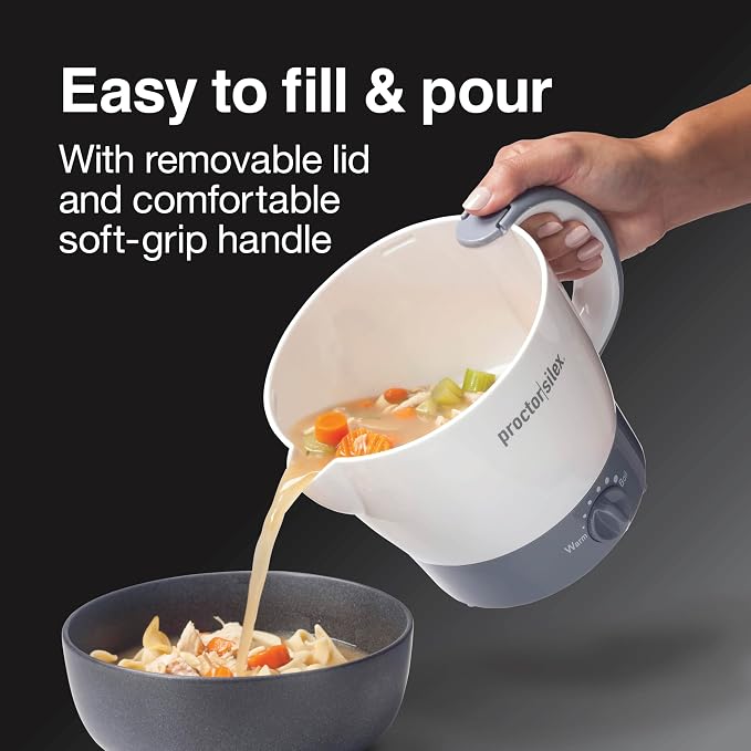 Proctor Silex 32oz Adjustable Temperature Hot Pot, Electric Kettle for Tea, Boiling Water, Cooking Ramen, Noodles and Soup, PFAS-Free Nonstick Coating, White (48507MN) | For Tea, Boiling Water, Cooking Ramen, Noodles and Soup | PFAS-Free Nonstick Coati...