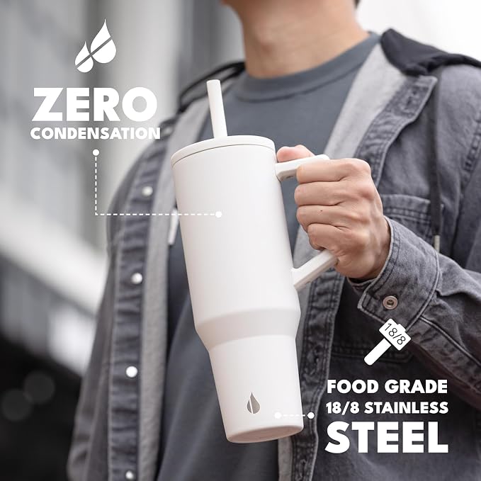 Elemental Spill Proof 40oz Insulated Tumbler with Handle & Straw Travel Mug | Stainless Steel Commuter Travel Coffee Mug for Cold Beverages, Includes 2 Straws & a Spill Proof Lid for Everyday Use