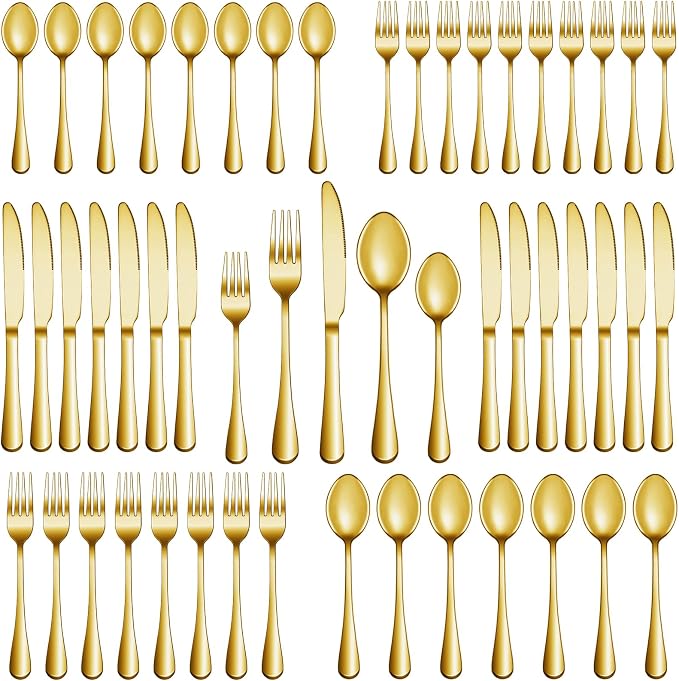 60 Pcs Gold Silverware Set Service for 12, Premium Stainless Steel Flatware Set, Cutlery Utensil Set, Durable Home Kitchen Eating Tableware Set, Include Fork Knife Spoon Set, Dishwasher Safe
