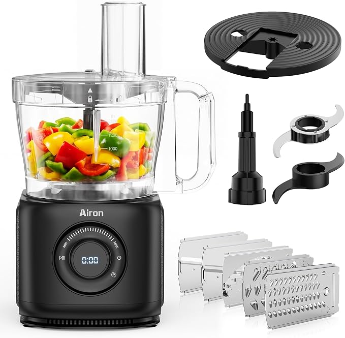 7-in-1 Professional Food Processor, 1000W Powerful Electric Vegetable Chopper, 14-Cup XL Bowl, Large Feed Chute, Cheese Shredding, Meat Chopping, Shredding and Slicing, Mixing and Doughing, Black