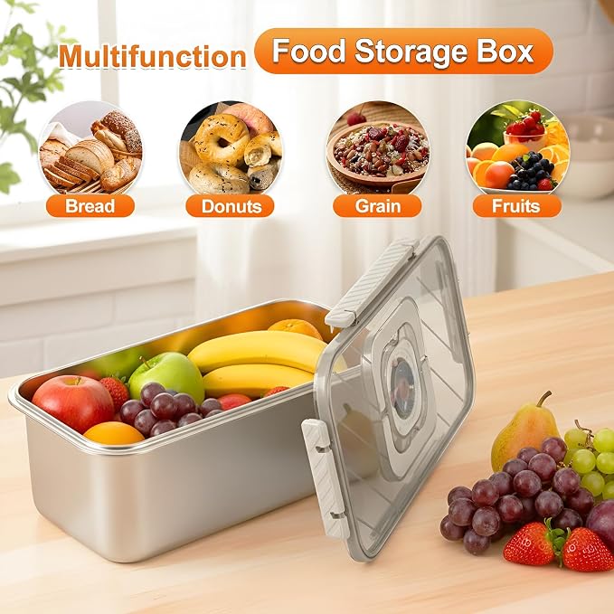 ANYPROLUS Bread Box Stainless Steel Bread Storage for Homemade Bread, Dishwasher Safe Bread Containers Storage Airtight Loaf, Airtight Bread Storage Container with Lid and Handle