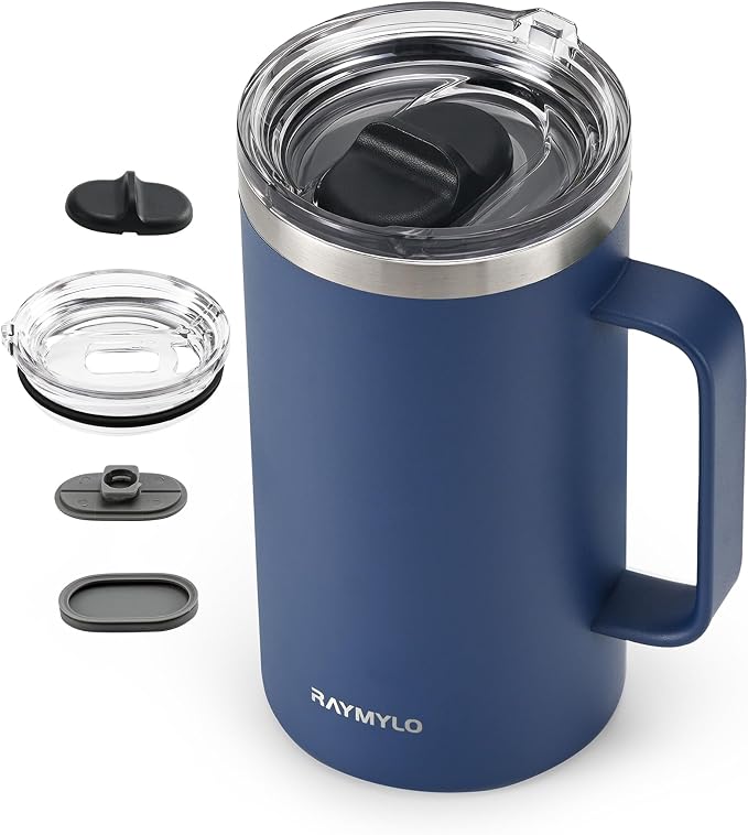 Insulated Travel Large Coffee Mug with Handle, Coffee Tumbler Cup 24oz | Detachable Lid for Thoroughly Clean, Thermal Cup with Double-Wall Stainless Steel Vacuum Insulation, Spill Proof & BPA Free