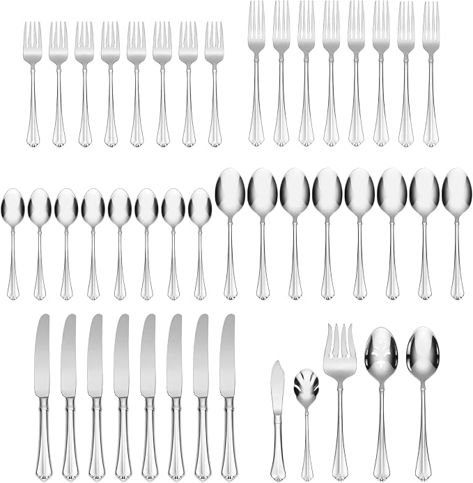 Oneida Juilliard 45-Piece 18/10 Silverware Set for 8, Flatware | silver, dishwasher safe | includes serving spoons and utensil set | cutlery set for kitchen and dining