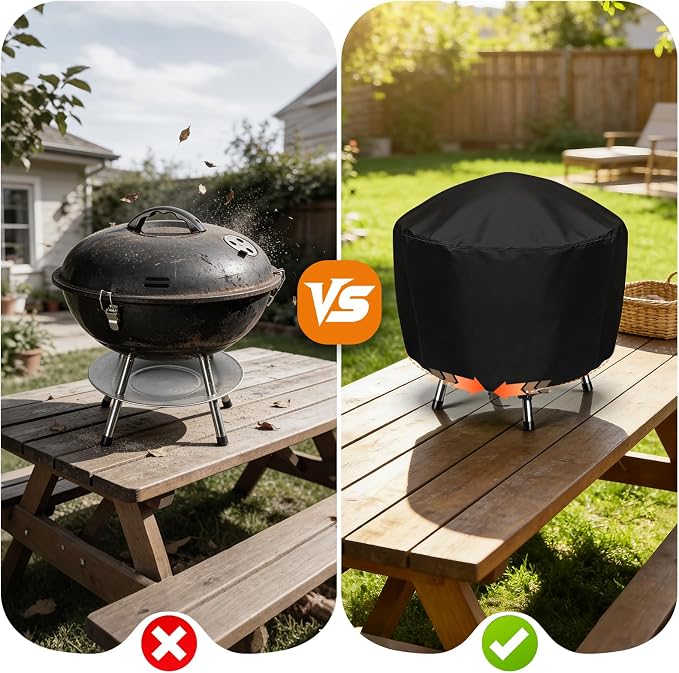 Grill Cover for Cuisinart CCG190RB Portable Charcoal | Waterproof Griddle Cover for Weber Smokey Joe 14 Inch Grill - 16" D×15" H, Black