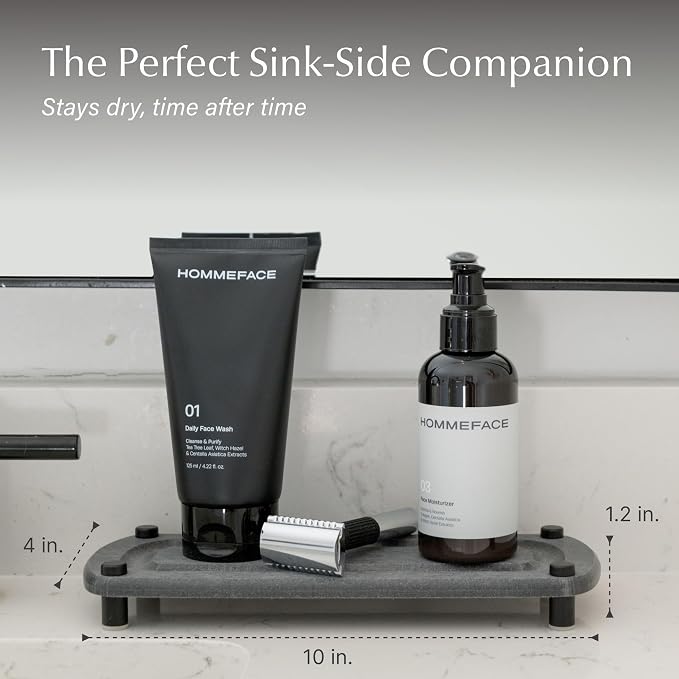 Dorai Home Stone Kitchen Sink Caddy - Diatomaceous Earth Sink Tray with Stainless Steel Feet, Water-Absorbing Countertop Organizer for Kitchen or Bathroom - Slate