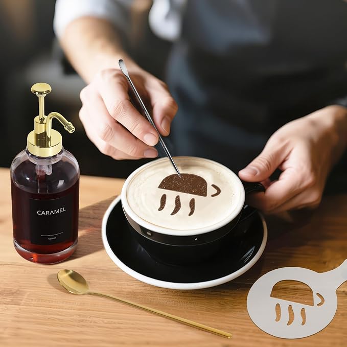 Coffee Syrup Dispenser,Syrup Dispenser for Coffee Bar，Syrup Bottles with Pump，16.9 Fl Oz Glass Honey Bottle for Coffee Bar，3 Pack，Gold