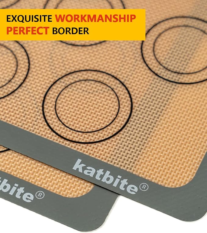 Katbite Macaron Silicone Baking Mat Set of 2 Grey | 2 Half Sheet Mats, Reusable & Nonstick Macarons Baking Supplies Silicone Bakeware Mats for Macarons Cookies