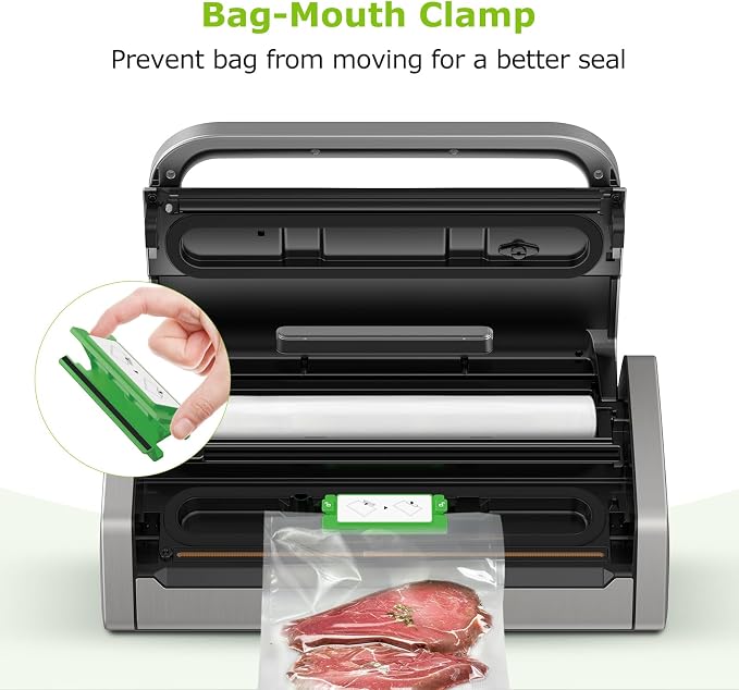 Bonsenkitchen Vacuum Sealer Machine with Globefish Technology, Low-Noise | Powerful Food Vacuum Sealer, High-Speed Continuous Working, Built-in Cutter & Bag Storage for Food Preservation, Silver