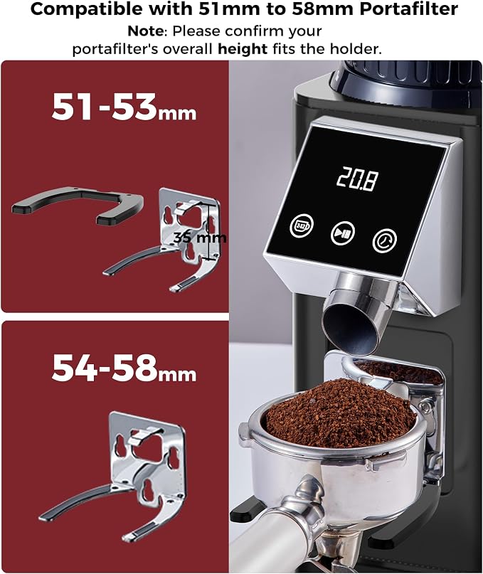 Tuni G1 40mm Conical Burr Coffee Grinder with 48 Grind Settings, Black | Anti-static Burr Mill, Precision Electronic Timer & LED Touchscreen for Espresso/Drip/Cold Brew/French Press, Stainless Steel