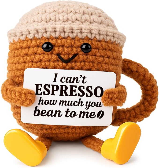 Birthday Gift for Her Him Women Men Girlfriend Boyfriend, Positive Crochet Espresso Cup, Cute Small Coffee Lover Gift for Best Friend Couple Wife Husband Mom