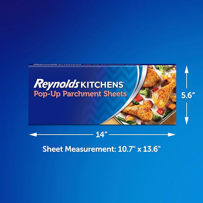 Reynolds Kitchens Pop-Up Parchment Paper Sheets, 120ct | Pre-Cut Nonstick Parchment Sheets, Microwave and Oven Safe Up to 425F, Easy Cleanup, Fits Standard Pans, 10.7 x 13.6 in