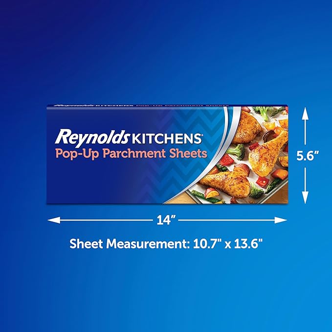 Reynolds Kitchens Pop-Up Parchment Paper Sheets, 30ct | Pre-Cut Nonstick Parchment Sheets, Microwave and Oven Safe Up to 425F, Easy Cleanup, Fits Standard Pans, 10.7 x 13.6 in